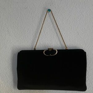 Vintage 50s-60s Elegant Small Black Clutch Bag with a coin pouch